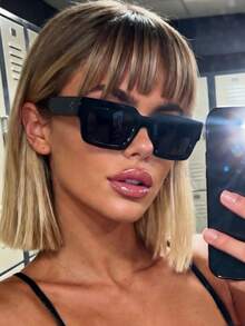 Women's Retro Square Fashionable Versatile Sunglasses, Suitable For Daily Wear - Black and Gray - View 4