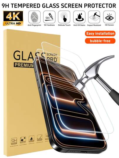 Tempered Glass Screen Protector For IPhone 17 Pro Max/16/15/14/13/12/11, 9H Hardness High-Definition Clear Tempered Glass, Shatterproof And Scratch-Resistant (High-Definition Clear, 2 Packs) Spring Gift
