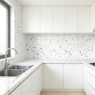 1pc Marble Pattern Wallpaper, Glossy Waterproof Oil-Proof Sticker, PVC Material, Self-Adhesive Removable, Non-Sticky, Crushed Stone Texture, Brings Warmth To Home, Suitable For Wall Decor, Kitchen, Countertop, Bathroom Renovation