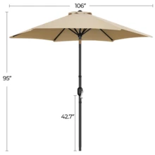 Butterslay 9FT Outdoor Umbrella 6 Ribs Market Umbrella With Push Button Tilt Patio Table Umbrella Garden Weather-Resistant Canopy, Shade 4 To 6 People, Easy Assembly, Grey/Navy Blue/Orange/Red/Royal Blue/Sky Blue/Tan/Turquoise/Yellow/Burgundy/Black/Brown/Cream/Dark Green/Grass Green - Tan - 查看 5