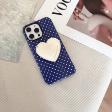 1pc Navy Blue Polka Dot Heart Grip Phone Case Compatible With IPhone17/17Air/17PRO/17PROMAX/16/7/8/11/12/13/14/15/X/XR/Xs/Plus/Pro/Pro Max/SE2 Compatible With SAMSUNG S24/S25/S26 - Multicolor - View 2