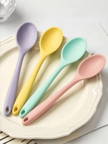 4pcs Heat Resistant Non-Stick Kitchen Utensil Set, 8-Inch (8.07-Inch) Silicone Spoon, Mixing Spoon, Soup Spoon, Rice Spoon, Adult Spoon, Dining Spoon, Suitable For Mixing, Baking, Serving And Cooking - Multicolor - View 19