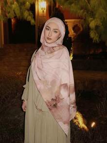 1件装女士波西米亚风水彩花卉印花粘胶围巾，休闲街头风头巾披肩，适合日常佩戴，春夏皆宜 - 裸粉色 - 查看 4