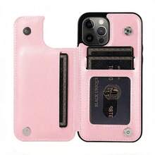Purple And Blue Leopard Print/Wallet Card Holder,Credit Card Slots Phone Case For Iphone17/17air 16/15Pro 14/13pro12 11 ProMax Xs 16Plus Case, Cute Phone Case  Galaxy S22/S23+S24 Plus/S25Ultra/ Cover For Women Girls Stylish  Fashionable Coin Pocket Magnetic.A337 - 粉色 - 查看 2