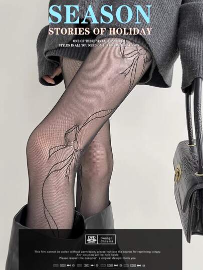 Women's Sexy Thin Side Bow Fishnet Pantyhose, Sweet Anti-Snag Sheer Tights For Summer