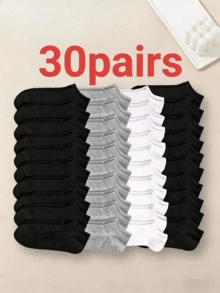 20/30 Pairs Women Black White Grey Ankle Socks, Fashionable Minimalist Short Socks - Black - View 11