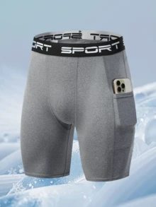 2Pcs Men's Compression Set Graphic Tank Top & Shorts Gym Gear - Grey - View 2