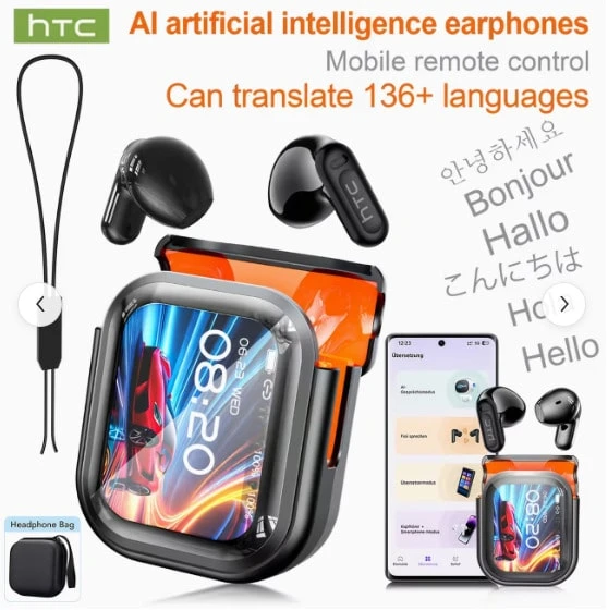 HTC NE20 OWS 無線翻譯耳機(含耳機收納盒)，搭載 136 種以上語言翻譯功能，實現更佳的跨語言溝通。全彩螢幕、遊戲模式、防水耳機、BT6.0 耳機
