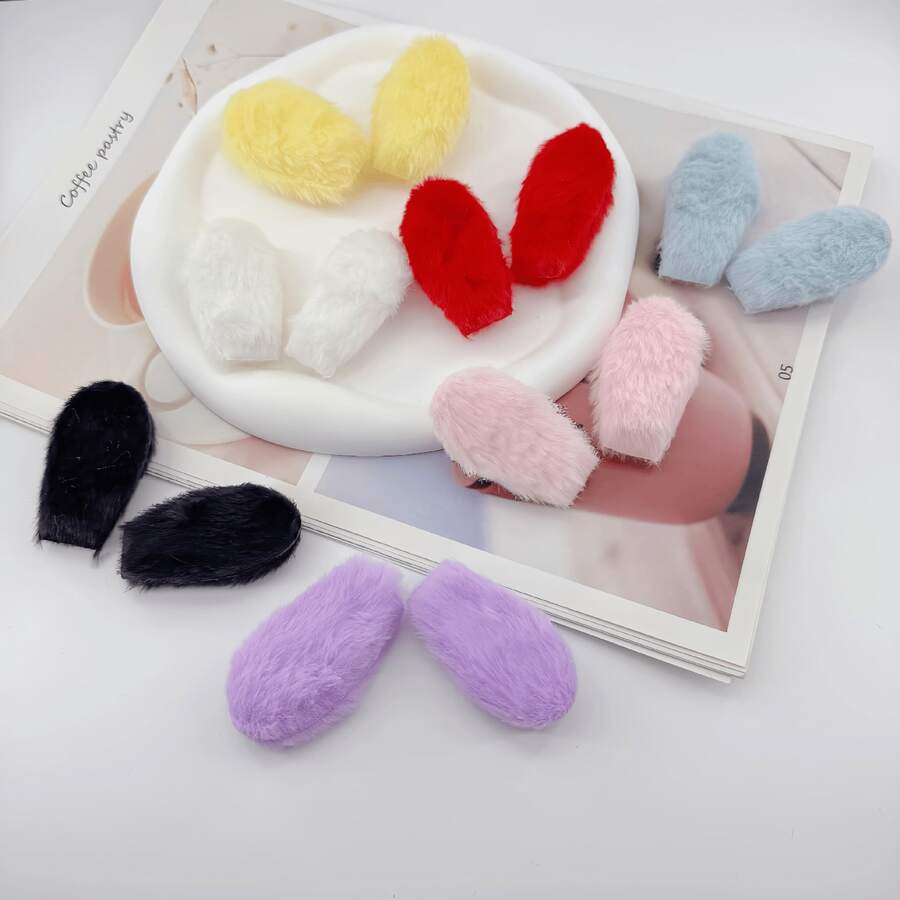 Reversible Cute Plush Rabbit Ear Hair Clips, DIY Children Hair Accessories - Multicolor - View 1