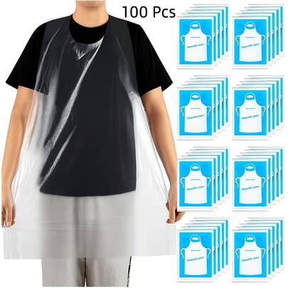 100pcs/Set Transparent Thickened Waterproof Apron Set, Disposable Kitchen Aprons, Durable Water-Resistant, Suitable For Cooking, Parties, Painting, BBQ And Vacation Activities