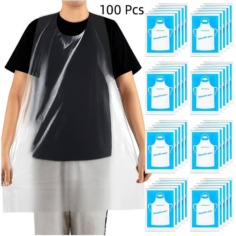 Bộ 100 tạp dề trong suốt, dày dặn, chống thấm nước, dùng một lần, bền chắc, chống nước, thích hợp cho nấu ăn, tiệc tùng, vẽ tranh, nướng BBQ và các hoạt động du lịch. - 100 chiếc - Xem 1