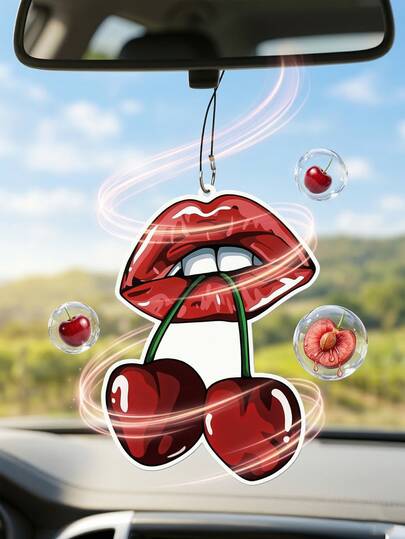 Cherry Car Fragrance - Long-Lasting Hanging Rearview Mirror Scented Pad - Car Interior Deodorizer & Air Purifier - Vent Clip - Home Bathroom Toilet Deodorizer - Scented Paper Card - Christmas Stocking Stuffer