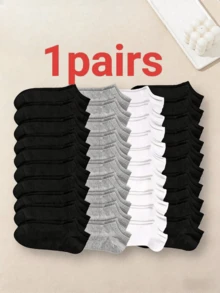 20/30 Pairs Women Black White Grey Ankle Socks, Fashionable Minimalist Short Socks - Black - View 20
