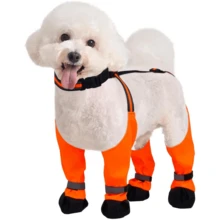 Dog Harness Boots, Anti-Slip Anti-Fall Waterproof Dog Shoes Leg Protector, For Small/Medium/Large Dogs Paw Protection, Adjustable Pet Outdoor Walking Shoes - Orange - View 10