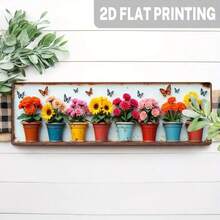 1pc Vintage Wall Decor Sign, Colorful Floral Pot & Butterfly Pattern, Rustic Style Decoration Suitable For Garden, Porch, Kitchen, Yard, Retro Wall Hanging, Garden Wall Art, Vibrant Wall Art Piece, Distressed Iron Material Effect - Multicolor - View 8
