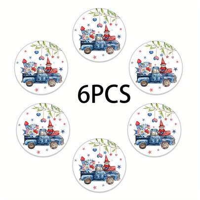 6个2D打印卡车艺术设计杯垫，PET材质，适用于庭院、厨房、客厅、家庭聚会、餐桌装饰，是节日（如7月4日、情人节、婚礼、生日、派对等）赠送亲朋好友的绝佳礼物。