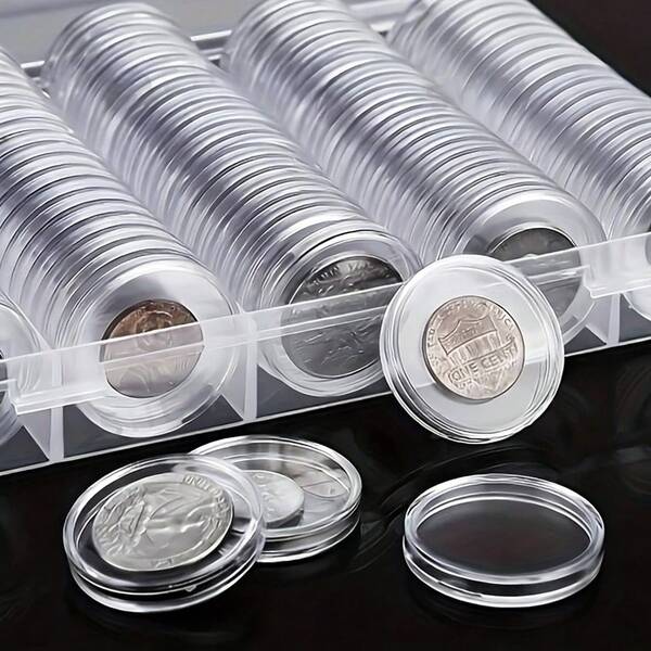 100 piezas Juego de cajas para colección de monedas - Cápsulas de monedas transparentes, cajas de almacenamiento de monedas de plástico redondas, suministros para colección y almacenamiento de monedas, estuches protectores de monedas conmemorativas, soportes de monedas de plástico transparente redondo con caja de almacenamiento, estuches protectores de monedas ajustables, estuches protectores de monedas conmemorativas, colección de monedas, cajas de almacenamiento redondas