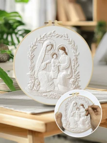 DIY Embroidery Kit With Water-Soluble Fabric. Includes Needle, Threads, Hoop & Pre-Printed Fabric. Beginner-Friendly. Great For Thanksgiving/Christmas Gifting. Perfect For Wall Decor Or Gifts. 20x20cm/7.9x7.9in. - 20X20cm - View 4