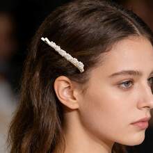 1 par de pinzas para el cabello con perlas, pinzas para el flequillo lateral, pinzas de boca de pato, pinzas para la nuca - Blanco - Ver 4