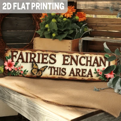 2D Flat Metal Sign - Rustic Fairy Tale Garden Theme Wall Decor, Adds Charm To Any Space. Suitable For Garden, Porch, Patio Or Countryside Style Fairy Tale Garden Decoration. Size: 4 Inches X 16 Inches, 2D Flat Design