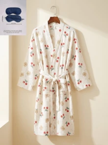 Áo choàng in hình gấu anh đào dễ thương, áo kimono kiểu Nhật bằng vải cotton mỏng. - Quả cherry - Xem 9