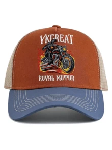 JZML 1pc Unisex Flame Motorcycle & Letter Embroidered Truck Driver Cap - A - View 8