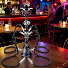 New Portable Hookah Set (Includes Hookah Bowl, Hose, Charcoal Tray, Tongs), Narguile Shisha Brand-New High-End 1-Tube, 2-Tube, And 4-Tube High-Capacity Hookahs, Premium Complete Glass Hookah With Acrylic Stem, Metal Hose And Accessories, No Electricity Required, Back To School Supplies, Gifts For Valentine's Day, Father's Day, Friends, Suitable For Bars, Nightclubs, KTV, Home And Restaurants - 4 tuýp màu đen - Xem 6