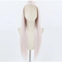 Light Pink Lace Front Wig For Women Long Silky Straight & Body Wave Synthetic Hair Heat Resistant Natural Hairline Daily Cosplay - Multicolor - View 14
