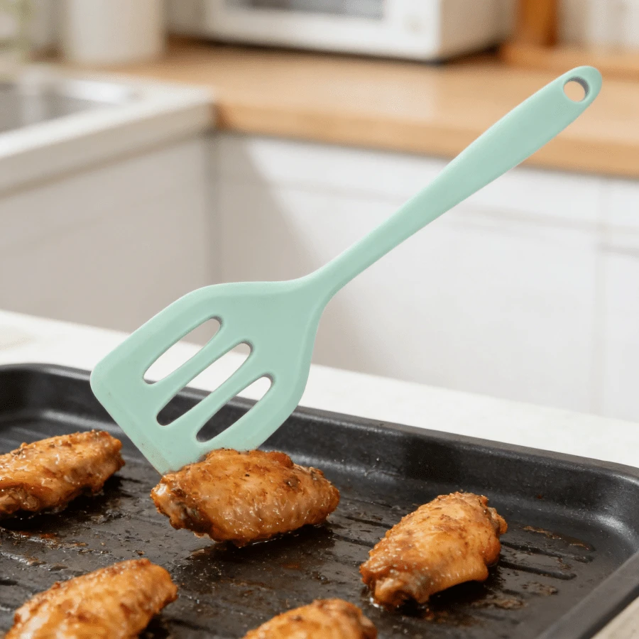 Mini Silicone Turner 1/2 Packs - High Heat Resistant Small Slotted Flipper - Rubber Turner For Cooking Eggs/Fish/Pancakes/Burgers, Kitchen Utensil (Green) - Mint Green - View 1