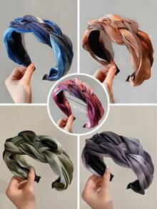 1件编织渐变色发箍，时尚高端宽檐发箍，头饰发带，家居美发配饰 - 彩色 - 查看 4