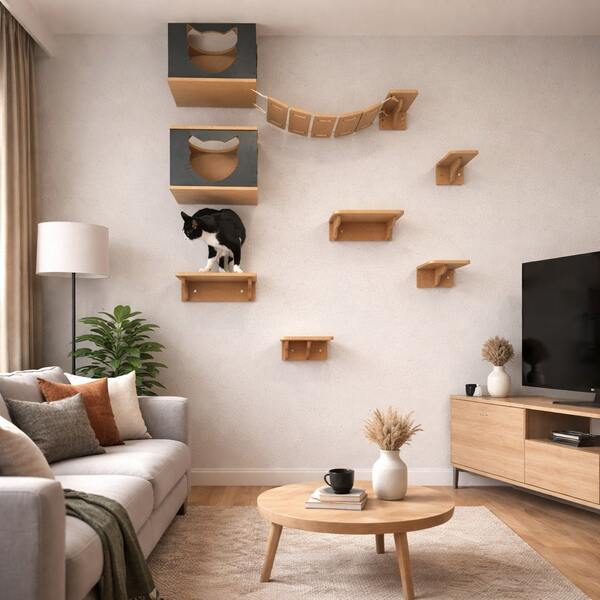 Playground para Gato 9pçs MDF 15mm REFORÇADO Exclusivo Moderno Resistente Parque Gato Prateleira Para Gato