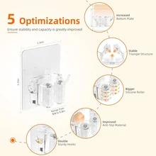 壁挂式拖把/扫帚架，2个装，新款粘性壁挂式拖把/扫帚架，超强防滑，适用于浴室、厨房、洗衣房。 - 透明 - 查看 3