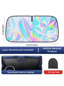 A Single-Pack Car Laser Sunshade, Featuring A Combination Of Laser, Titanium Silver, And Diamond-Patterned Four-Layer Physical Materials For Effective Sun Protection, Heat Insulation, And Light Blocking - A - View 9