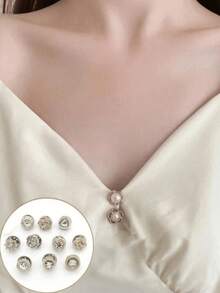 10pcs Anti-Slip Clips, Anti-Flashing Clips, Rhinestone Brooch, No Sewing Required, Detachable Collar Fasteners - Multicolor - View 3