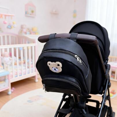 1pc Bear Pattern Baby Stroller Hanging Bag, Diaper Bag, Mommy Bag, Suitable For Baby Stroller Accessories