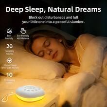 便攜式白噪音機 20種聲音&10色小夜燈，睡眠治療裝置，記憶功能，32段音量，30/60/90分鐘定時，USB&AC充電，48小時電池續航，迷你旅行音效機，適合居家辦公睡眠放鬆禮物 - 白色 - 查看 4