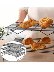 3-Tier Foldable Cooling Rack, Metal Wire Baking Tray, Stackable Dry Cooling Rack With Adjustable Height, Suitable For Camping Grilling, Cookies, Cakes Etc. - Quickly Cools Multiple Batches Of Cookies, Cakes Or Pastries, Can Be Used For Cooking, Baking, Cooling Cookies, Cakes And More. - Black - View 1