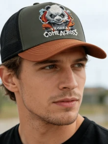 JZML 1pc Unisex Stylish Panda Letter Embroidered Trucker Hat - A - View 5