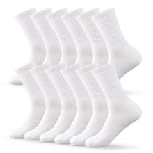 12 Pairs Cotton Cushion Crew Socks  Cotton Blend Athletic Sports Workout Running Socks Comfort Cozy Sweat-Absorbing Anti-Slip Comfy Value Pack - 船員白 - 查看 1
