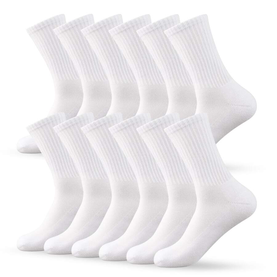 12 Pairs Cotton Cushion Crew Socks  Cotton Blend Athletic Sports Workout Running Socks Comfort Cozy Sweat-Absorbing Anti-Slip Comfy Value Pack - 船員白 - 查看 1