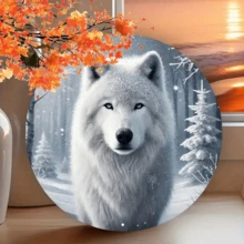 8x8 Inch Dreamlike Snowy Mountain White Wolf Theme Metal Wall Decor, Flat Printed Iron Plaque, Suitable For Bar, Cafe, Club, Kitchen And Other Spaces, Non-Electric, 1pc - Multicolor - View 6