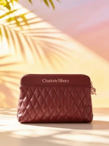 Charlotte Tilbury Quilted Makeup Bag - Available In Pink And Burgundy, Luxury Makeup Pouch With Rose Gold Zipper, Portable Travel Organizer - Burgundy - View 4