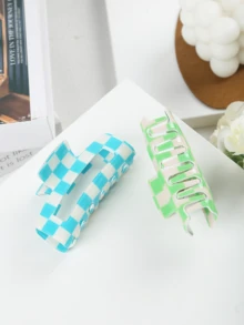 3个/2个极简亚克力8厘米中号棋盘格发夹，适合日常、度假、派对、送礼 - 彩色 - 查看 6