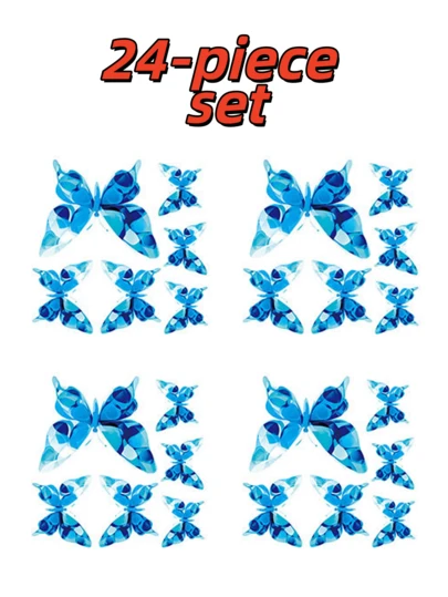 24 piezas Pegatina decorativa de ventana de vidrio con mariposas azules, autoadhesiva y extraíble con acabado semibrillante, adecuada para sala de estar, dormitorio, habitación infantil, decoración del hogar, calcomanía de pared, pegatina de vinilo, decoración de primavera, agrega vitalidad a su hogar, regalo decorativo Rama, regalo de cumpleaños y graduación