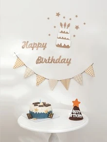 1 Set de 3 Banderas colgantes de pared para fiesta de cumpleaños vintage, banderines triangulares con letras para pastel, accesorios de foto estilo INS, decoración fácil - Multicolor - Ver 4