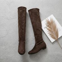 Botas largas arriba de la rodilla de efecto ante suave, ajuste de alta calidad. Estilo moderno urbano transpirable, elegante y casual, resistente para uso diario. - Marrón - Ver 3