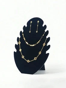 1pc Jewelry Display Stand With Bust, Necklace, Pendant & Earring Holder, Tower Shaped Display Rack Valentine Day Back To School - Black - View 3