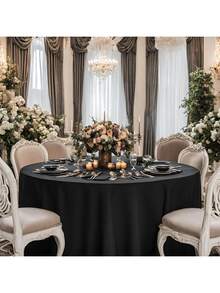 1pc Solid Color Washable Round Tablecloth, Black/White Tabletop Cover, Suitable For Engagement, Banquet, Buffet Party And Camping - White - View 11