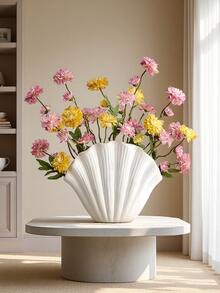 1pc Shell Shaped Vase, Modern Minimalist Decorative Container With Wrinkled Texture, Elegant White Unique Shell Silhouette With Embossed Pattern Desktop Centerpiece Decor For Home, Living Room, Bedroom, Entryway, Office, Vase, Home Decor, Wedding Party Table Decoration - Multicolor - View 4