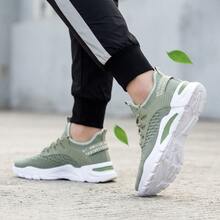 Tenis para hombre tenis de hombre deportivos casuales de malla transpirable ligeros zapatos para hombre con amortiguación y suela antideslizante calzado deportivo cómodo de moda estilo urbano con cordones y diseño texturizado frescos y resistentes para entrenamiento caminar correr uso diario versátiles - Verde - Ver 4